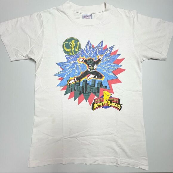 VTG 1994 Mighty Morphin Power Rangers Black Ranger Single Stitch T Shirt Small - Picture 8 of 14